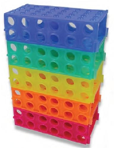 Labco 4 Sided Tube Racks. Holds 4x50 mL, 12x15 mL, 32x0.5 mL,1.5 mL or 2.0 mL tubes-pkt/5 Assorted colours
