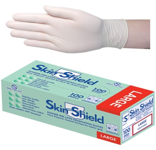Skin shield Latex Powder Free gloves, Large, (per box/100 )