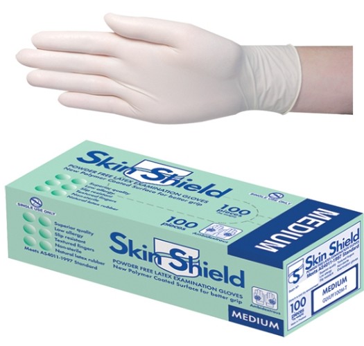 Skin shield Latex Powder Free gloves, medium, (per box/100 )