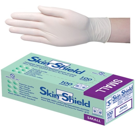 Skin shield Latex Powder Free gloves, small, (per box/100 )