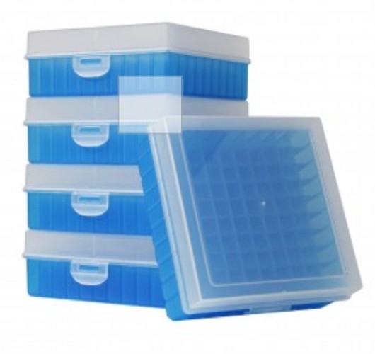 Bioline Plastic Cryo boxes 2 Inch high with a 100 cell grid and Hinged lid, Blue-(each)