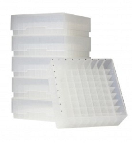 Bioline Plastic Cryo boxes 2 Inch high with a 81 cell grid and Lift Off lid, Natural-(each)