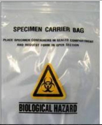 Specimen Transit Bags Clear, 3 layer, printed, 220 x 165 mm pocket, press top, Thickness: 40µm, ctn/2000