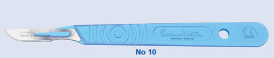 Swan Morton Disposable scalpel blade No.10, sterile, with handle, individually wrapped, 10/box