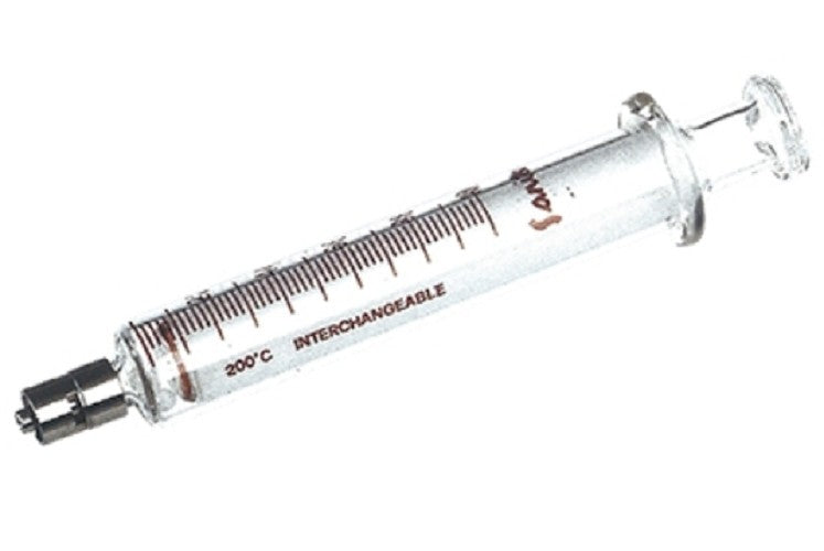 Sanitex 2mL Borosilicate Glass Syringe, nickel-plated brass luer lock tip, sterilisable up to 200°C