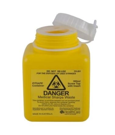 FITTANK™ Sharps Container 500ML Screw Top with Insert & Label
