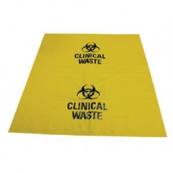Clinical waste bags, 27L, 60 x 50cm, 30 micron thick, yellow with label, 50/ctn