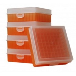 Bioline Plastic Cryo boxes 2 Inch high with a 100 cell grid and Hinged lid, Orange-(each)
