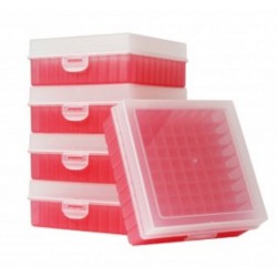 Bioline Plastic Cryo boxes 2 Inch high with a 100 cell grid and Hinged lid, Red-(each)
