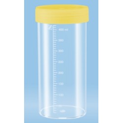 500mL-Sarstedt Containers, flat bottom,150Hx70Dmm, yellow cap, HD-PE, graduated to 400mL, sterile-pkt/80