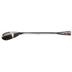 LABCO Spatula Double Ended Spoon 180mmL, one end flat triangle other spoon, 30mmL blade, 13mm width, handle diam 5mm