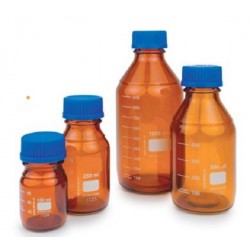 Technos 100mL Technos Boro Amber Reagent bottle with Graduated, GL45 Screw Cap & Pouring Ring