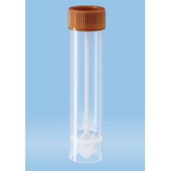 Sarstedt PP faeces collection container with HD-PE brown screw cap with attached spoon, 107Hx25Dmm, sterile, pkt/50
