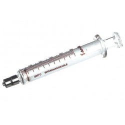 Sanitex 5mL Borosilicate Glass Syringe, nickel-plated brass luer lock tip, sterilisable up to 200°C