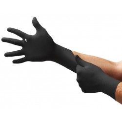 Ansell Microflex Nitrile Black Gloves, fully textured, no natural rubber latex and powder-free, medium, Box/100