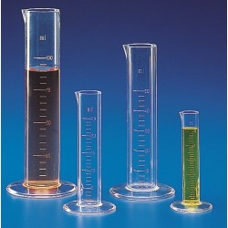 Kartell 25mL PMP (TPX®) Measuring cylinder, clear graduations, short form with spout, round base, autoclavable, Class B, each