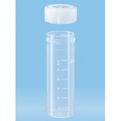 40mL-Sarstedt-containers, polypropylene, graduated, 85x28.5mm, flat bottom base, neutral screw cap (PP) inc, sterile,ctn/450