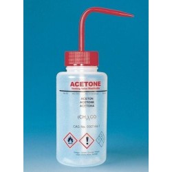 BRAND 500mL Wash Bottle with curved straw & self venting with metal ball valve: Chemical Name: Acetone Red pkt/5