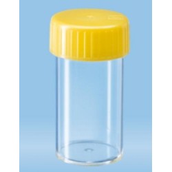 25mL-Sarstedt-Tubes with flat base, transparent polystyrene, yellow screw cap assembled, 54x27 mm, sterile-pkt/500