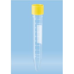 Sarstedt 10mL conical bottom centrifuge tubes, yellow cap, pkt/1,000