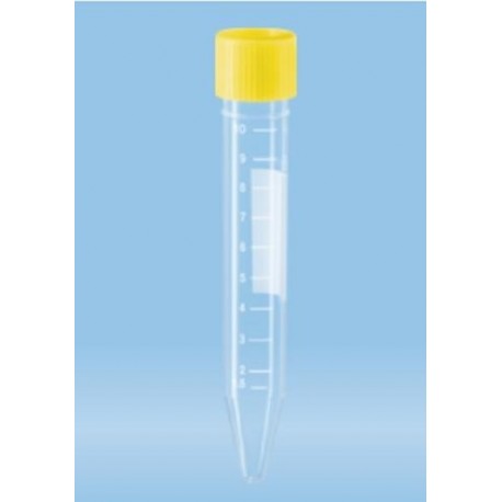 Sarstedt 10mL conical bottom centrifuge tubes, yellow cap, pkt/1,000
