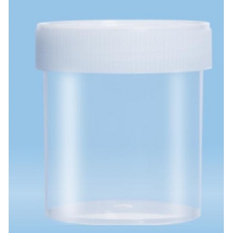 250mL-Sarstedt-containers, flat bottom, with label, 78Hx44D, neutral cap, HD-PE, GRAD TO 200Ml-pkt/240