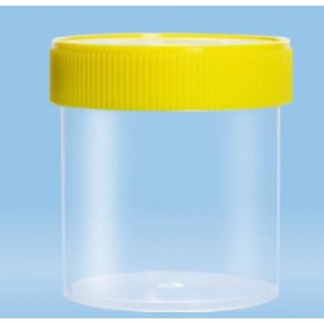 250mL-Sarstedt-containers, flat bottom, with label, 78Hx44D, neutral cap, HD-PE, grad to 200mL, sterile-pkt/240