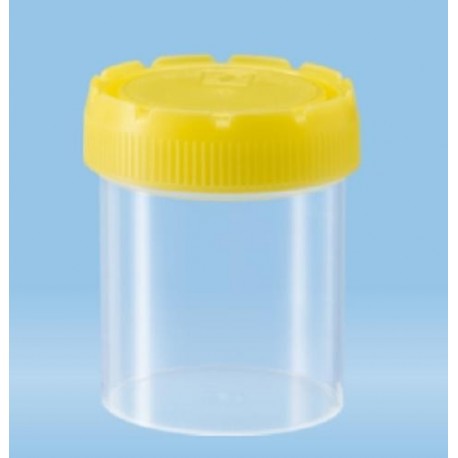 70mL-Sarstedt-Containers, polypropylene, 54x44mm, yellow screw cap assembled, with flat bottom base-pkt/500