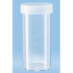500mL-Sarstedt Containers, flat bottom,150Hx70Dmm, neutral cap, HD-PE, graduated to 400mL-pkt80