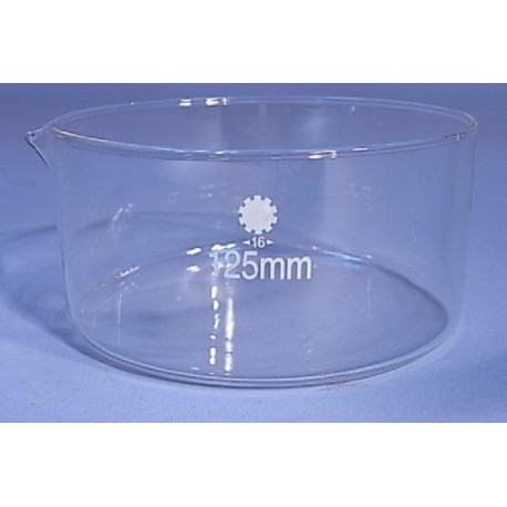 Crystallising glass dish with spout,100mm diam