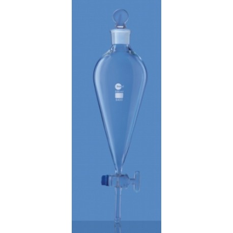 Separating funnel, glass, pear shaped- 2L with glass stopcock and glass stopper