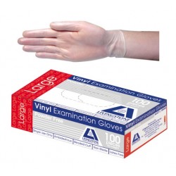 Livingstone Vinyl Gloves, Powder Free, Beaded Cuff- 240mm, Clear, Large,  (per box/100)