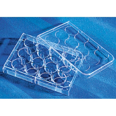 Corning 12 well Tissue culture Treated plates, with lid flat bottom. sterile 5/pack/case/100