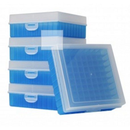 Bioline Plastic Cryo boxes 2 Inch high with a 100 cell grid and Hinged lid, Blue-(each)