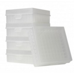 Bioline Plastic Cryo boxes 2 Inch high with a 100 cell grid and Hinged lid, Natural-(each)