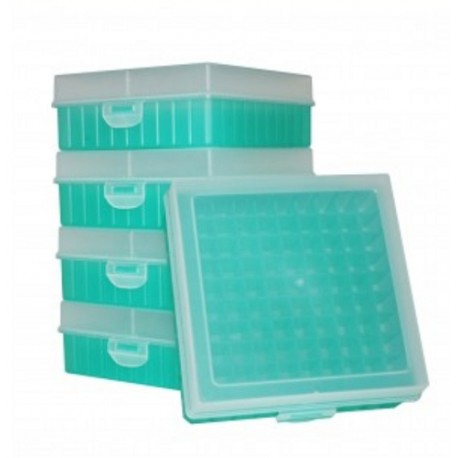 Bioline Plastic Cryo boxes 2 Inch high with a 100 cell grid and Hinged lid, Green-(each)