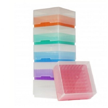 Bioline Plastic Cryo boxes 2 Inch high with a 81 cell grid and lift off lid, Assorted Colours-pkt/6