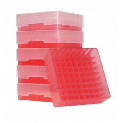 Bioline Plastic Cryo boxes 2 Inch high with a 81 cell grid and Lift Off lid, Red-(each)