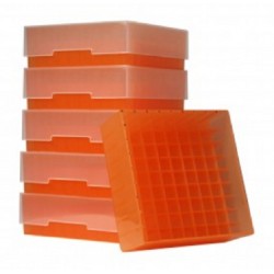 Bioline Plastic Cryo boxes 2 Inch high with a 81 cell grid and Lift Off lid, Orange-(each)