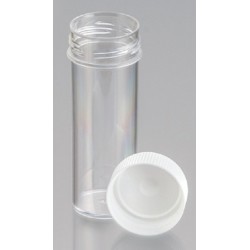 30mL-Technoplas-Polycarbonate flat bottom container, seperate white PP screw cap, 80mmHx27mmW, autoclavable, ctn/500