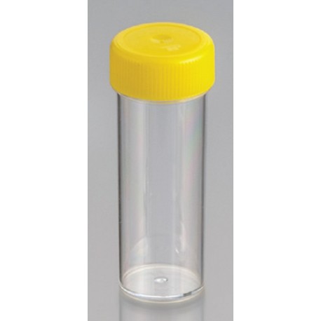30mL-Technoplas-Polycarbonate flat bottom container, yellow PP screw cap, 80mmHx27mmW, sterile, autoclavable, ctn/500