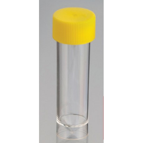 30mL-Technoplas-Polycarbonate Vee Bottom container, yellow PP screw cap, 80mmHx27mmW, sterile, autoclavable, ctn/500