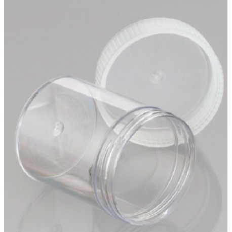 70mL-Technoplas-Polycarbonate flat bottom container, seperate natural PP screw cap, 57mmHx44mmW, autoclavable, ctn/500