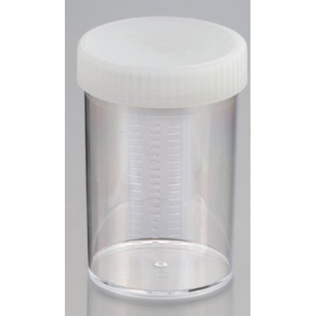250mL-Technoplas-Polycarbonate flat bottom container, natural PP screw cap attached, 100mmHx65mmW, autoclavable, ctn/147