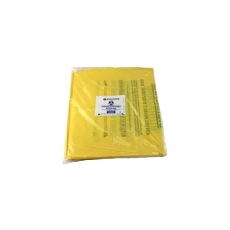 Autoclave bags, plastic, 27 X 63 cm, 50µm thick, yellow with biological hazard  label, pkt/500