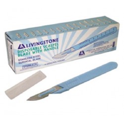 Livingstone Disposable Scalpel, Stainless Steel Blade Size 10 Attached to Handle, Sterile, 10 per Box