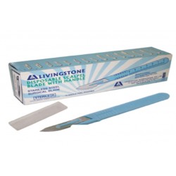Livingstone Disposable Scalpel, Stainless Steel Blade Size 20 Attached to Handle, Sterile, 10 per Box