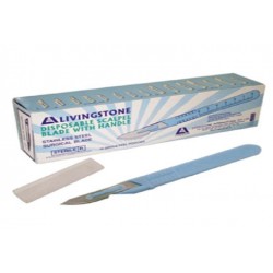 Livingstone Disposable Scalpel, Stainless Steel Blade Size 22 Attached to Handle, Sterile, 10 per Box