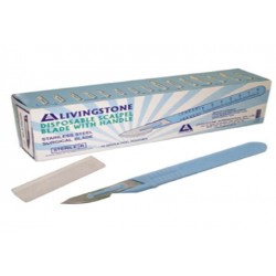 Livingstone Disposable Scalpel, Stainless Steel Blade Size 24 Attached to Handle, Sterile, 10 per Box