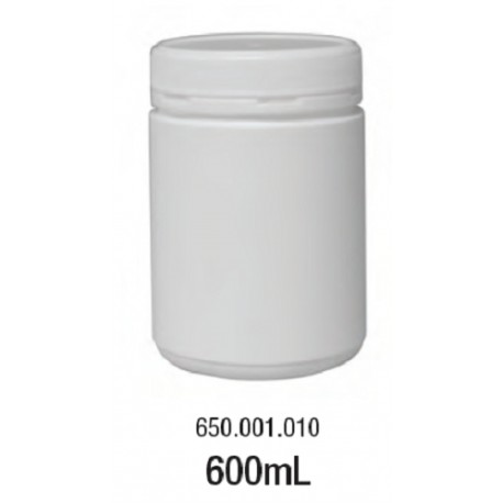LABCO 600mL HDPE Storage Conatiners with Screw Lid, White, Neck: 83mm, Diam: 90mm, Height: 130mm, each